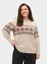 Knitted blouse with jaquard pattern, Pumice Stone Mel., Model