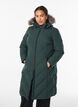 Long winter coat with hook fastenings and a faux fur collar, Green, Model image number 0