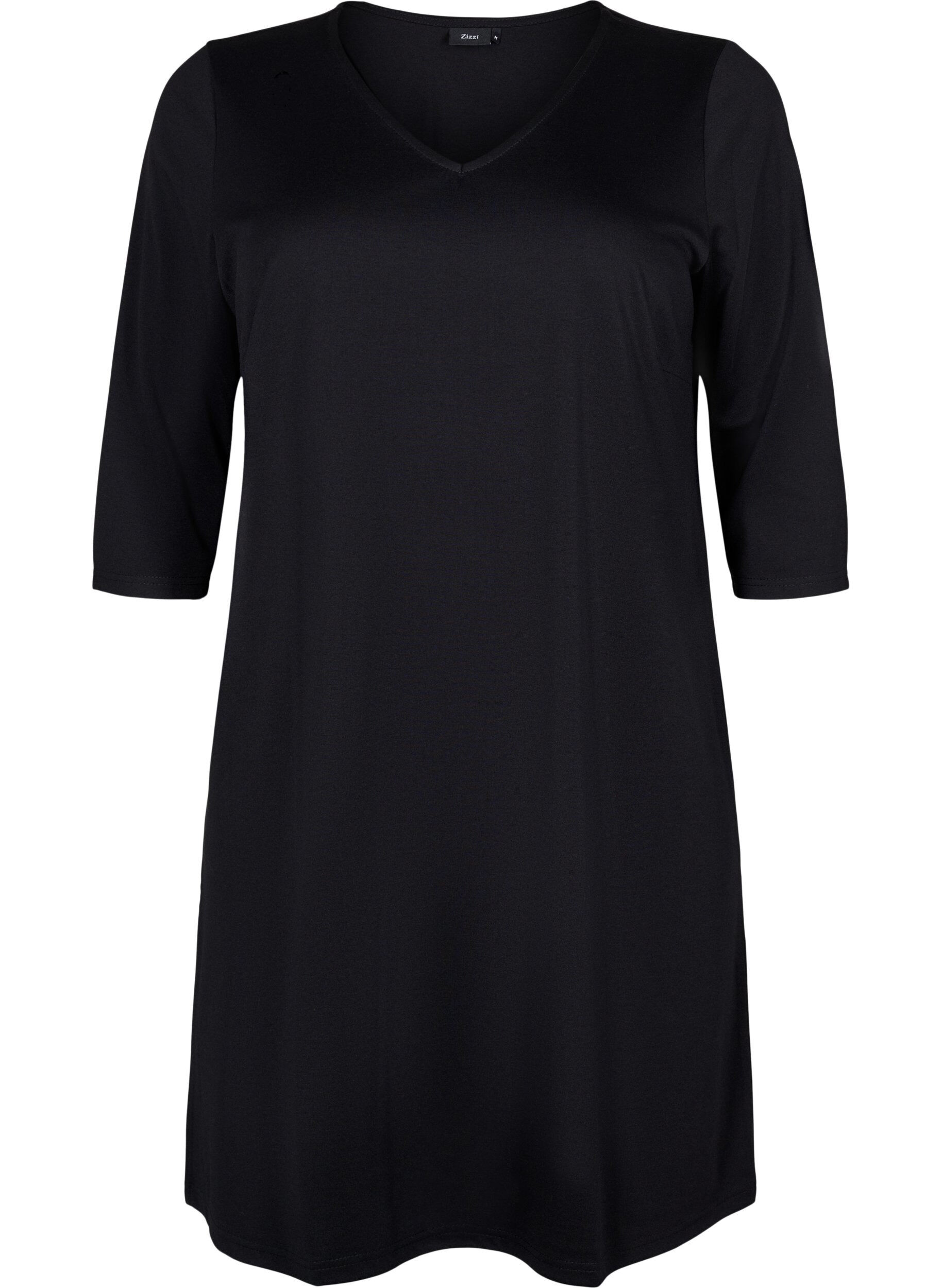 Zizzifashion Plain dress with v neck and 3/4 sleeves, Black, Packshot image number 0