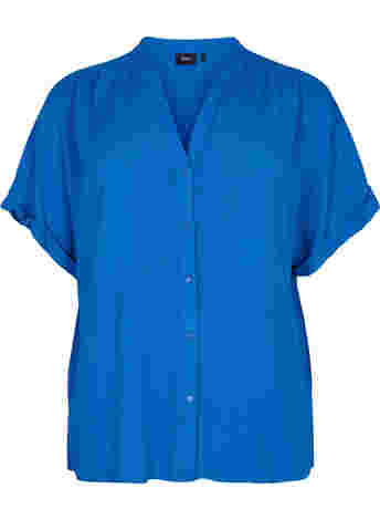 Short-sleeved viscose shirt with v-neck