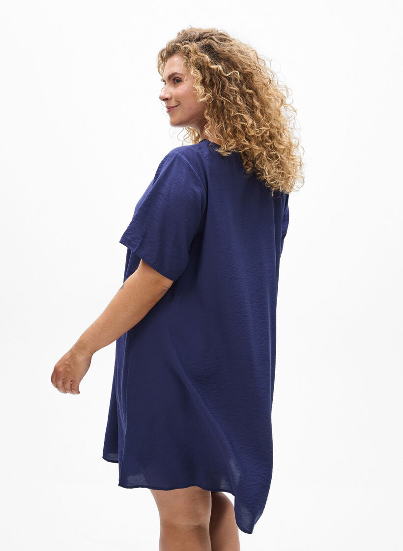 A-line viscose dress with short sleeves, Blue, Model image number 2