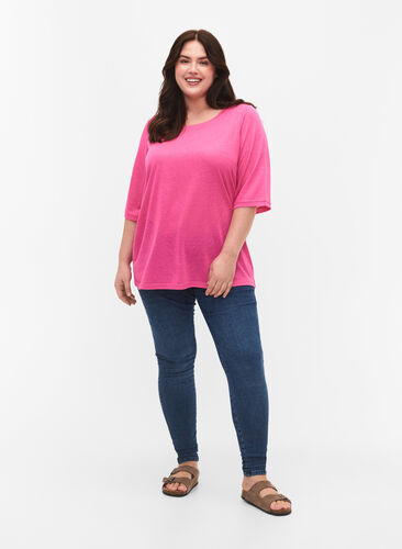 Blouse with 3/4 sleeves, Shocking Pink, Model image number 2
