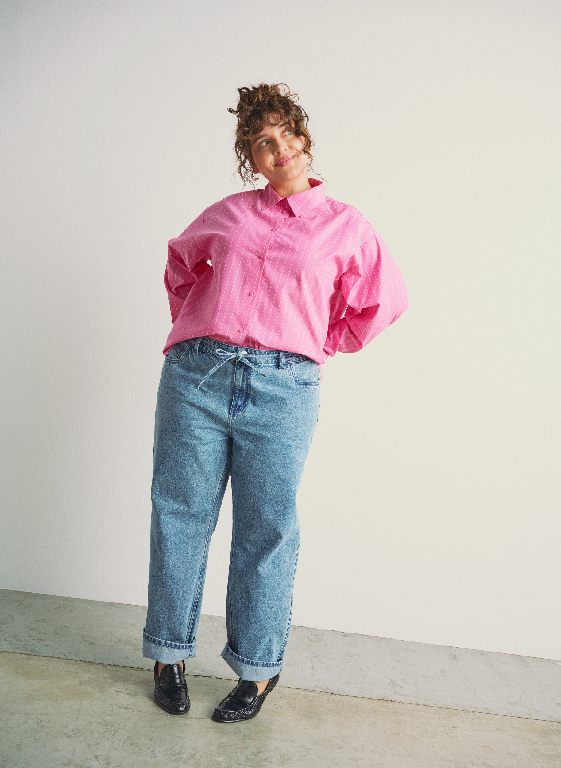 Zizzifashion Shirt blouse with pinstripes and tie detail at the back, Pink, Image image number 0