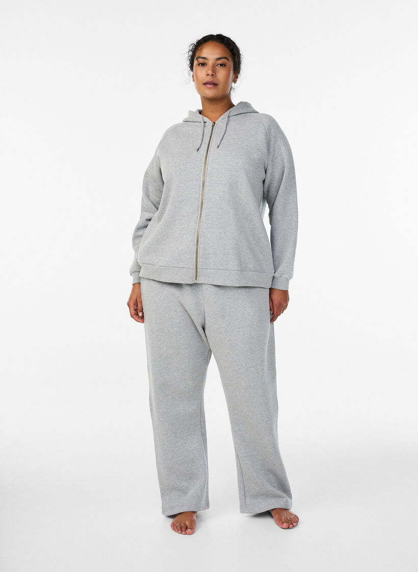 High-waisted sweatpants with brushed inside, Grey, Model image number 0