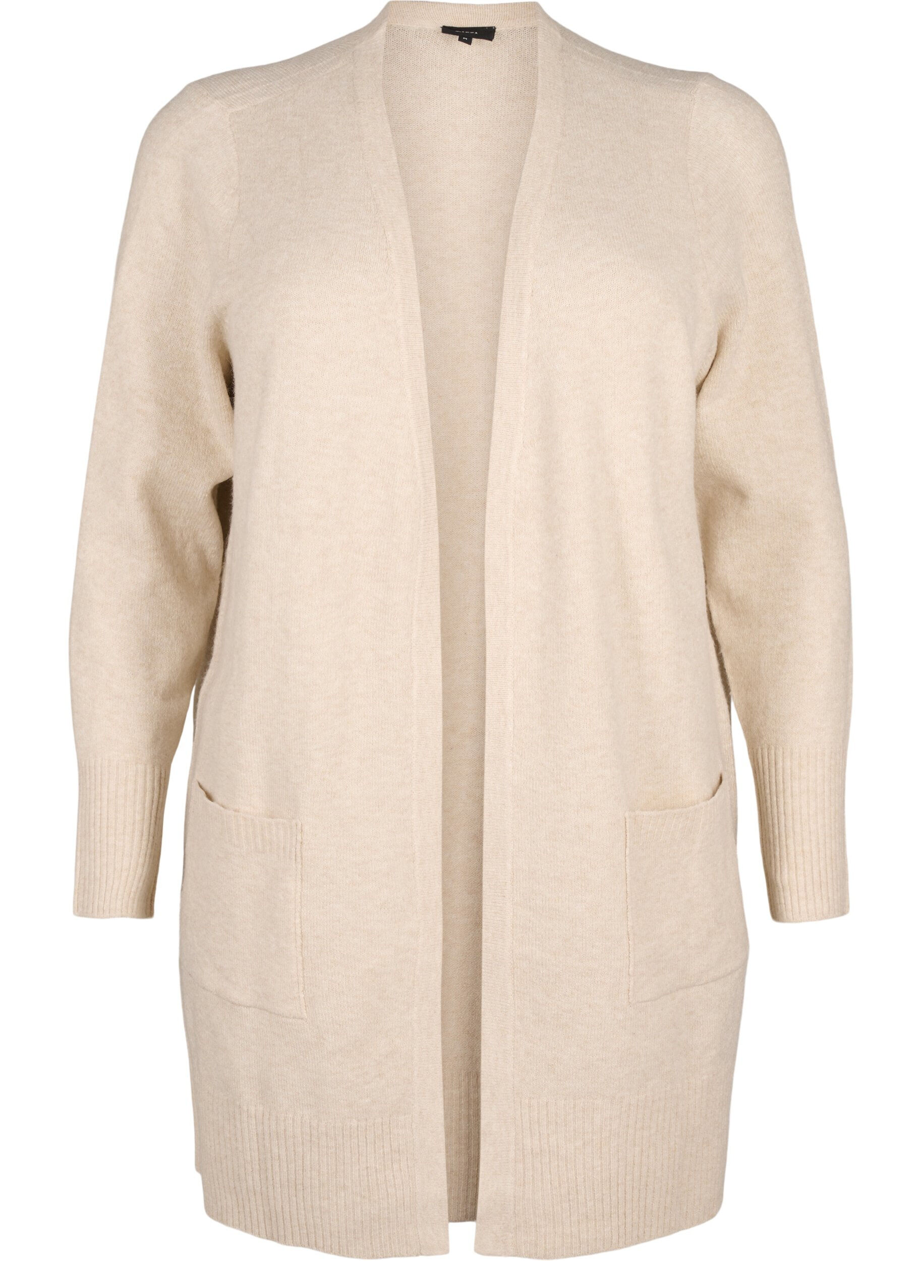 ZizzifashionRibbed Knit Cardigan with Pockets, Beige, Packshot image number 0