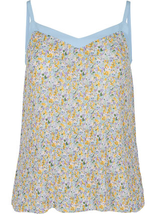 Pleated top with floral print, Purple Yellow AOP, Packshot image number 0