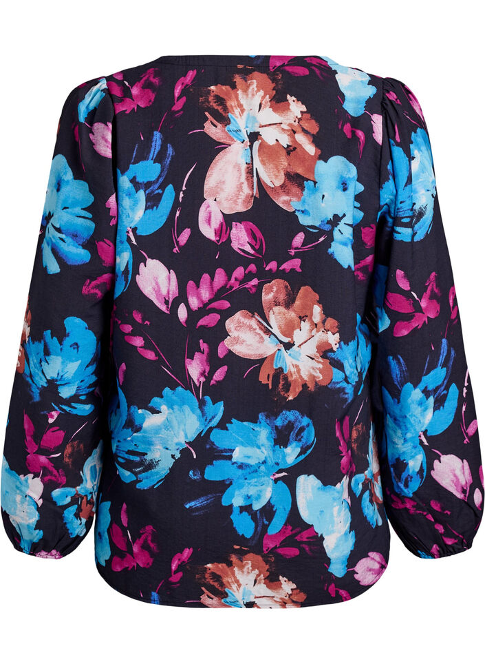 Viscose blouse with floral print and long sleeves, Black, Packshot image number 1