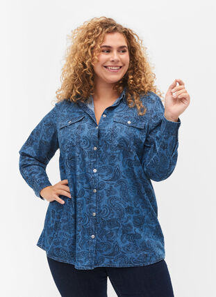 Cotton shirt in paisley pattern, Blue Paisley, Model image number 0