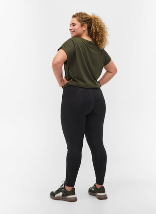 Cropped gym leggings with textured pattern, Black, Model image number 1