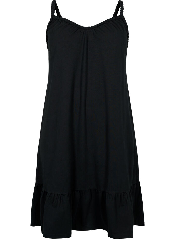 Viscose beach dress with braided straps, Black, Packshot image number 0