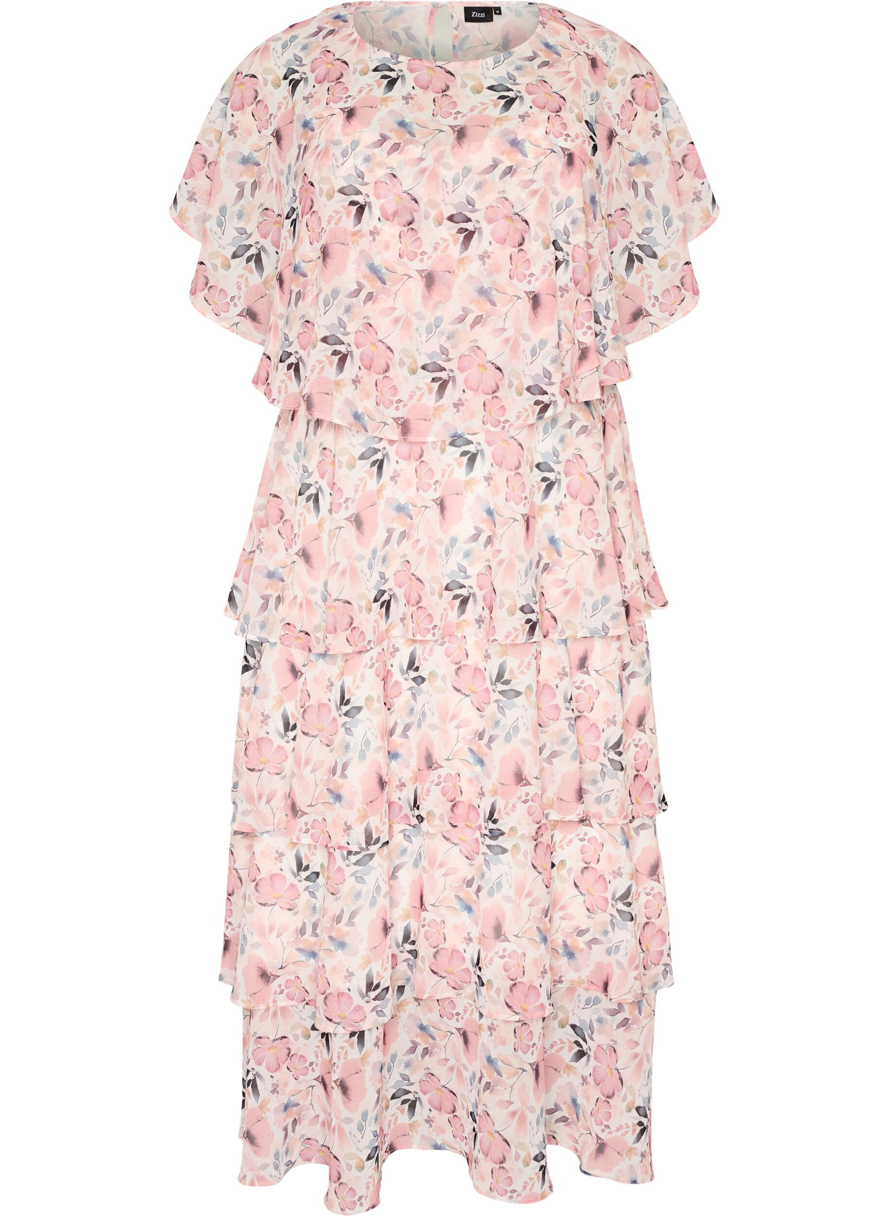 ZizzifashionMaxi dress with ruffle layers and detachable cape, White, Packshot image number 0