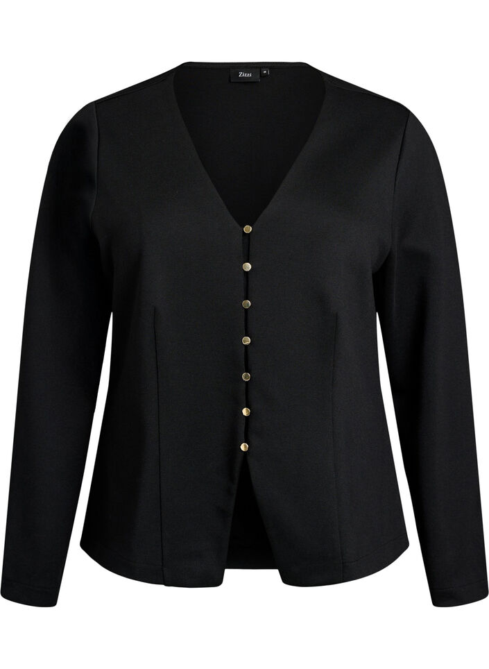 V-neck cardigan with gold-coloured buttons, Black, Packshot image number 0
