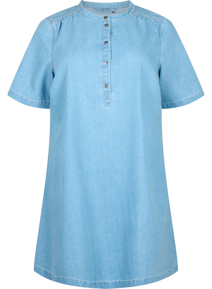 A-shape denim dress with short sleeves, Light blue denim, Packshot image number 0
