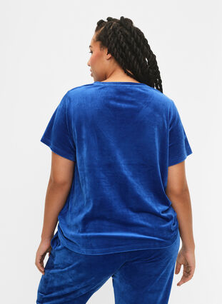 Velour t-shirt with a v-neck, Monaco Blue, Model image number 1