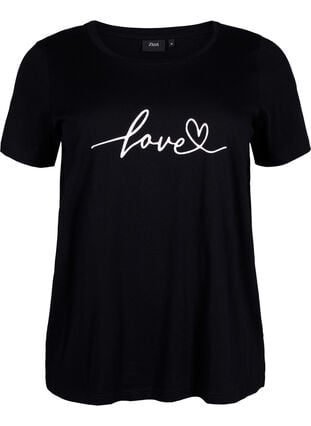 Crew neck cotton T-shirt with print, Black W. Love, Packshot image number 0
