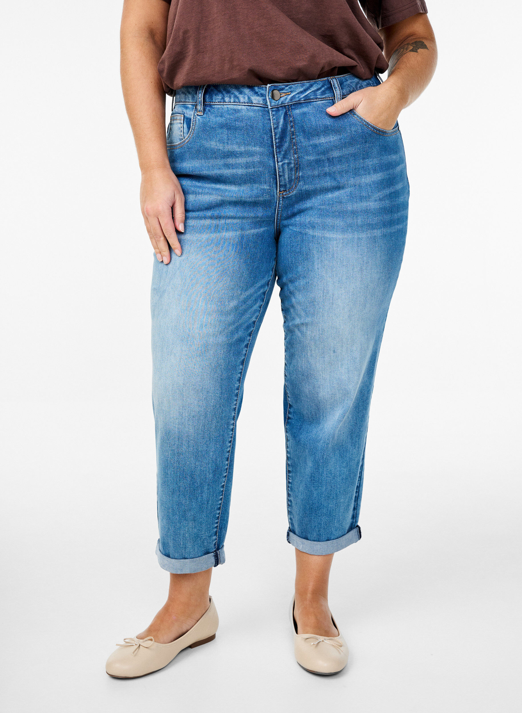 Zizzifashion7/8 jeans with turn-ups and a high waist, Blue, Model image number 2