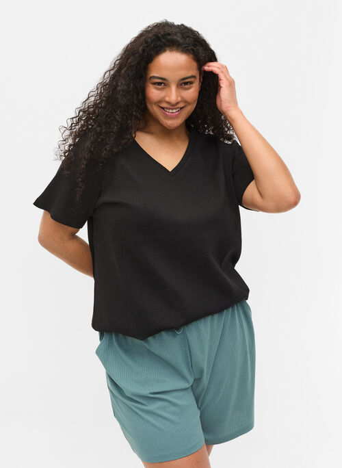 Cotton t-shirt with rib structure