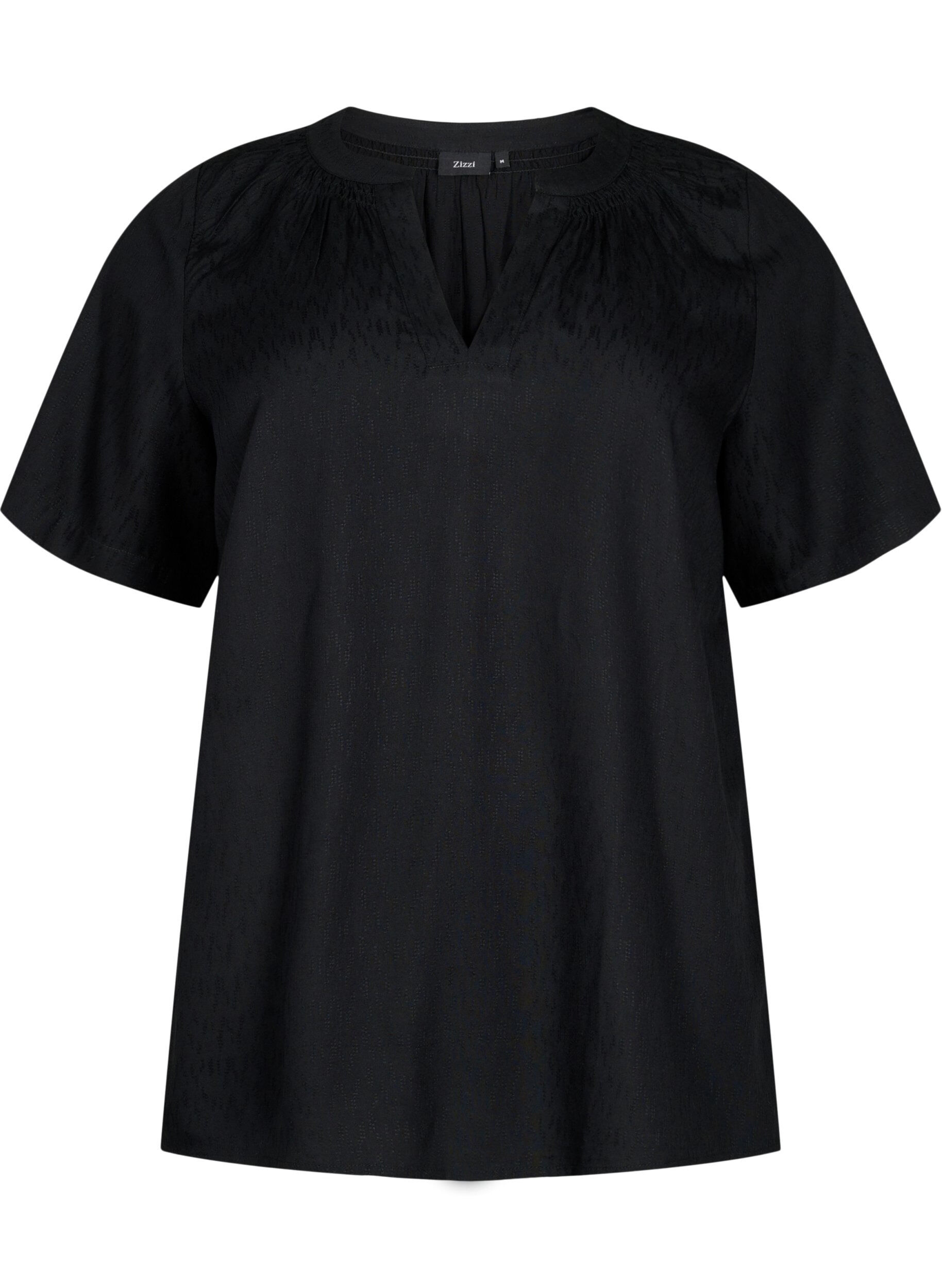 Zizzifashion Short-sleeved viscose blouse with v-neck, Black, Packshot image number 0