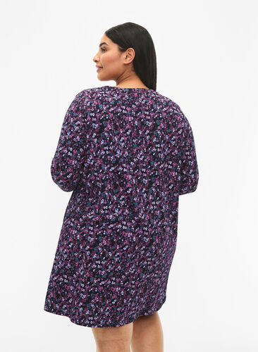 Long-sleeved cotton nightgown, Night Sky Disty AOP, Model image number 1