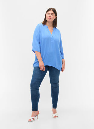 3/4 sleeve v-neck viscose blouse, Ultramarine, Model image number 2
