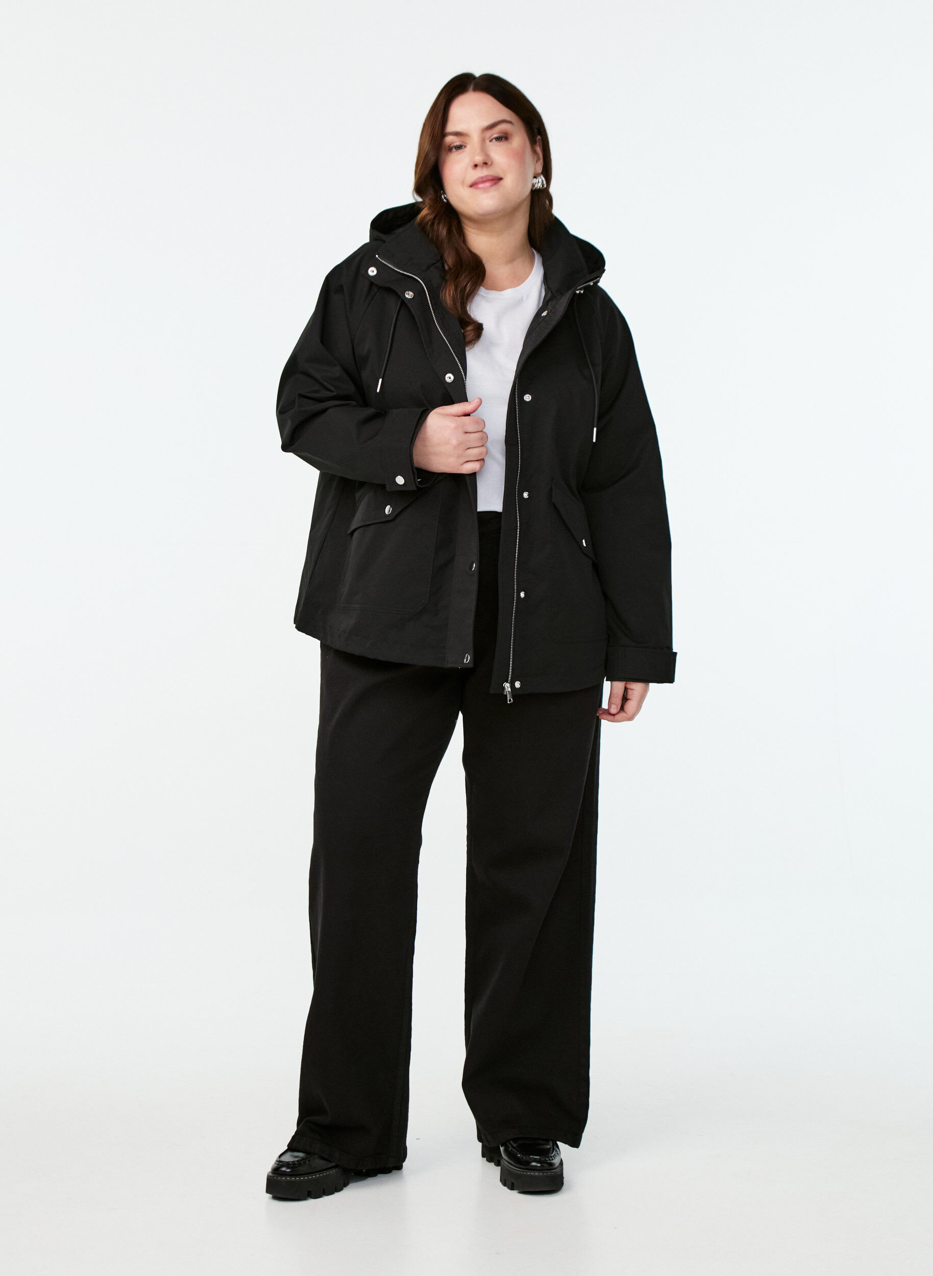 ZizzifashionShort spring jacket with detachable hood, Black, Model image number 1