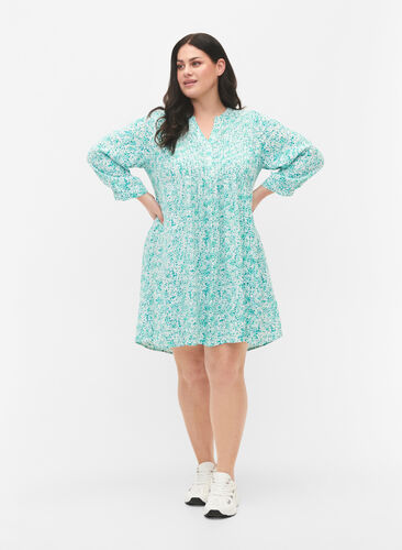 Dotted viscose tunic, Green Dot, Model image number 2