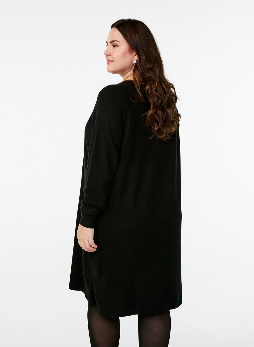 Knitted dress with a round neck and knitted pattern, Black, Model image number 2
