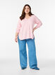 Fine-knit blouse with v-neck and front detail, Pink, Model image number 1