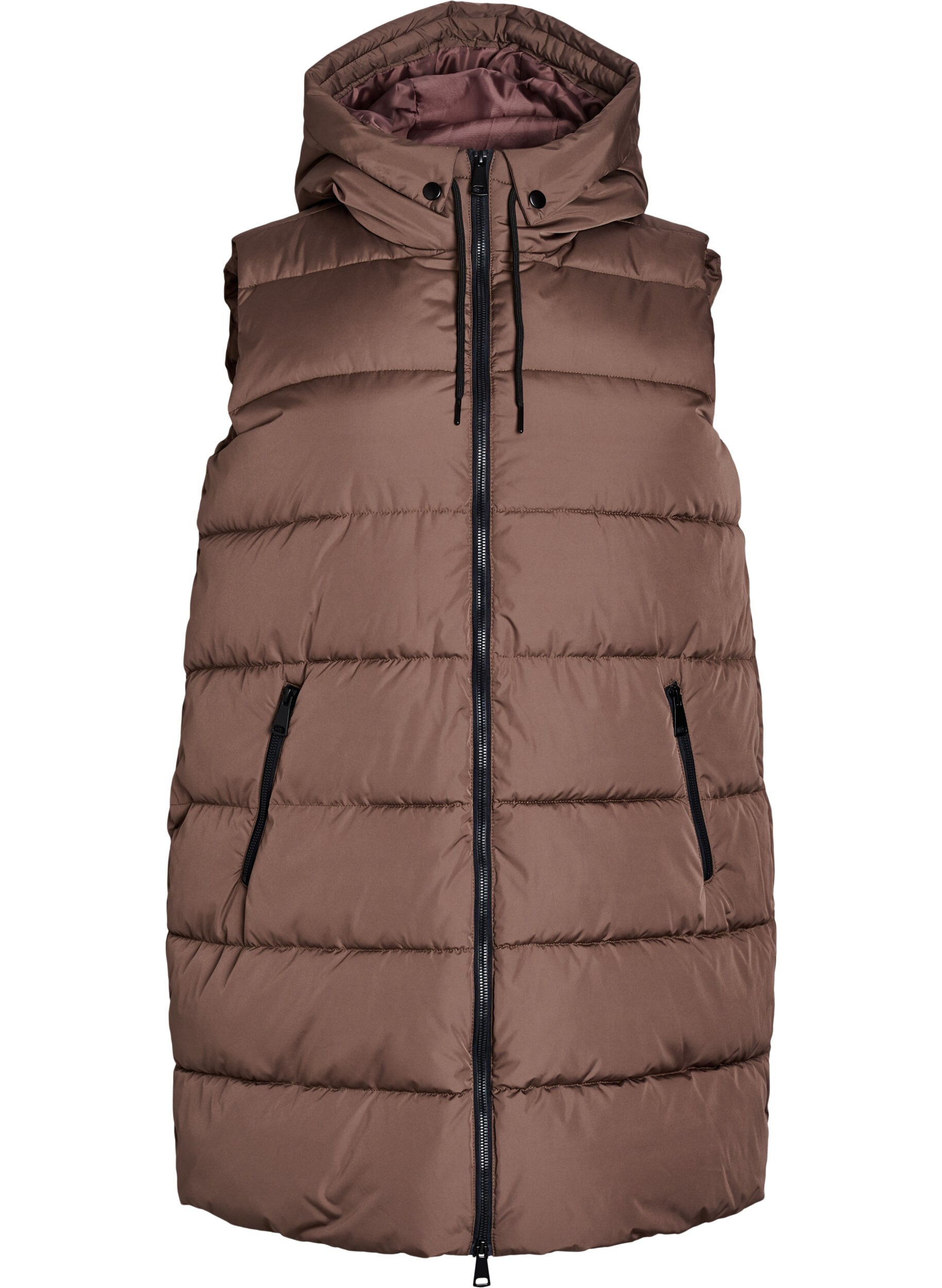 ZizzifashionLong vest with hood and pockets, Brown, Packshot image number 0