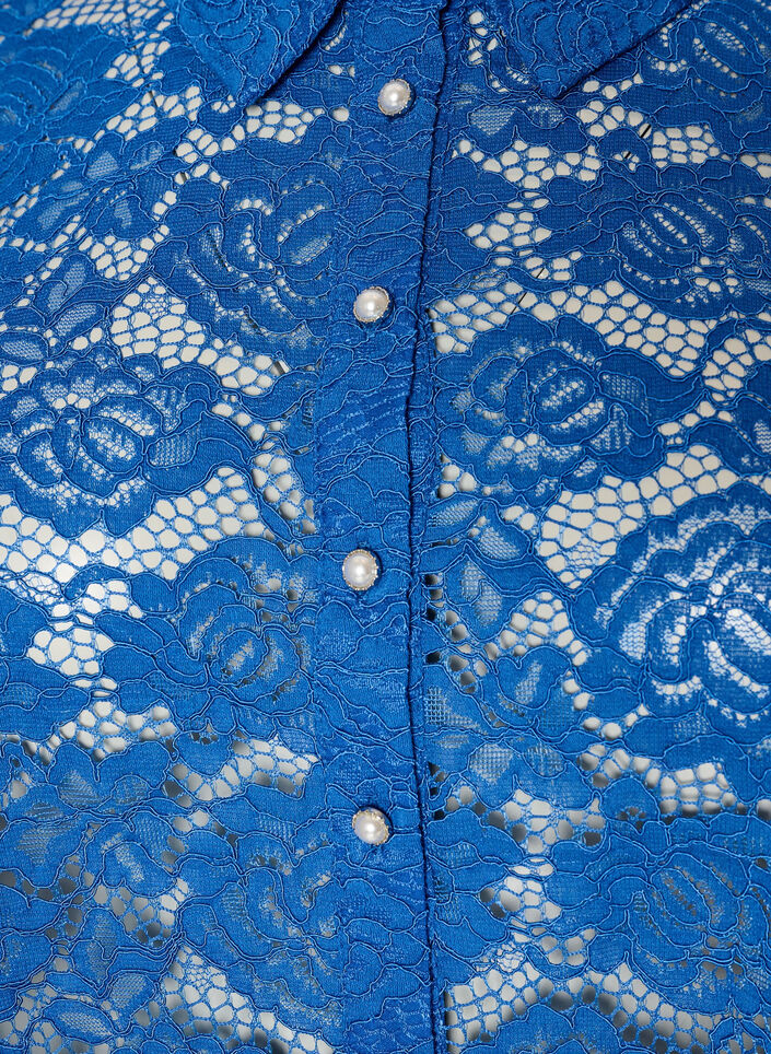 Lace shirt with pearl buttons, Blue, Packshot image number 2
