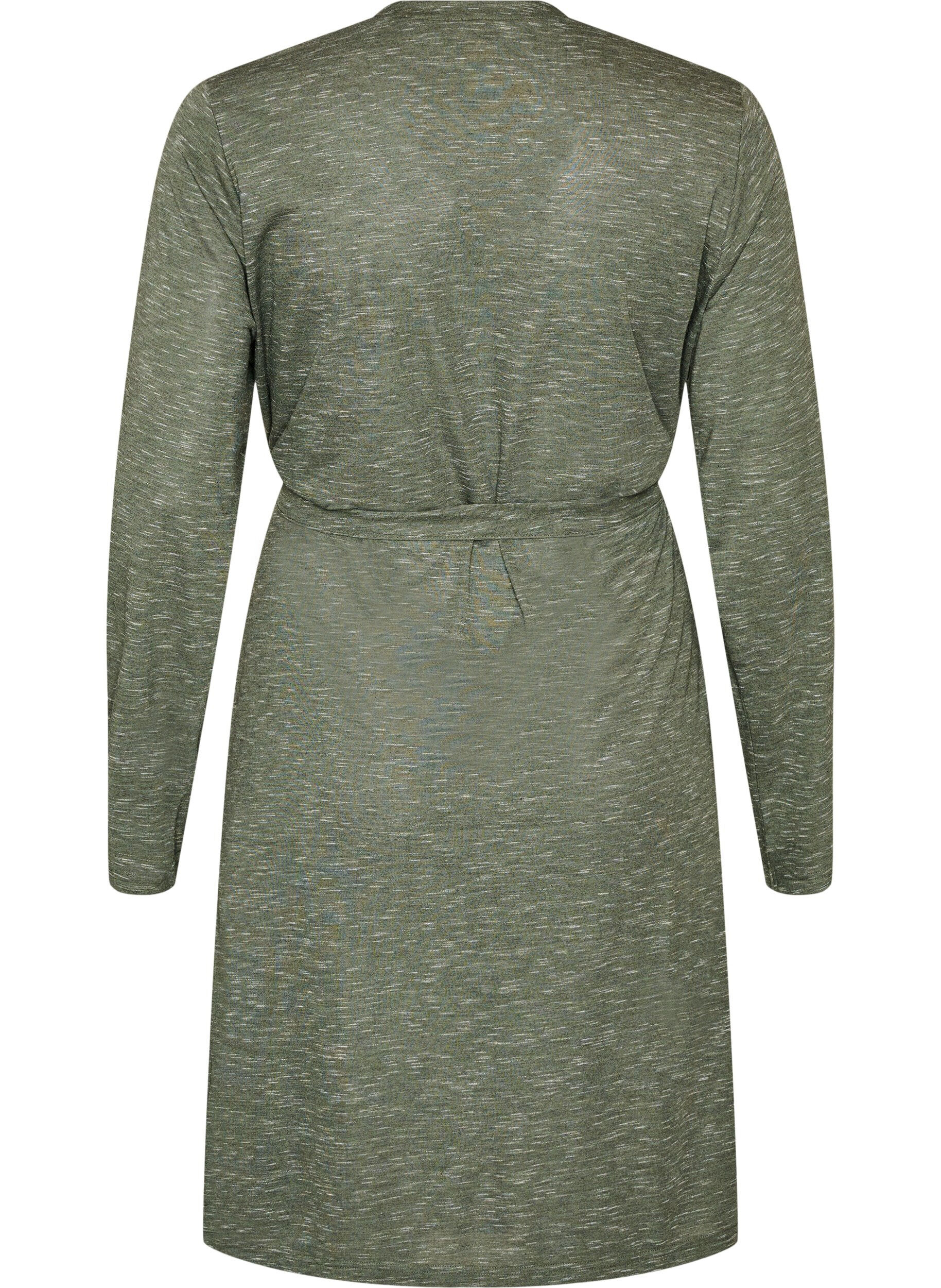 ZizzifashionLong jersey cardigan with tie-belt, Green, Packshot image number 1