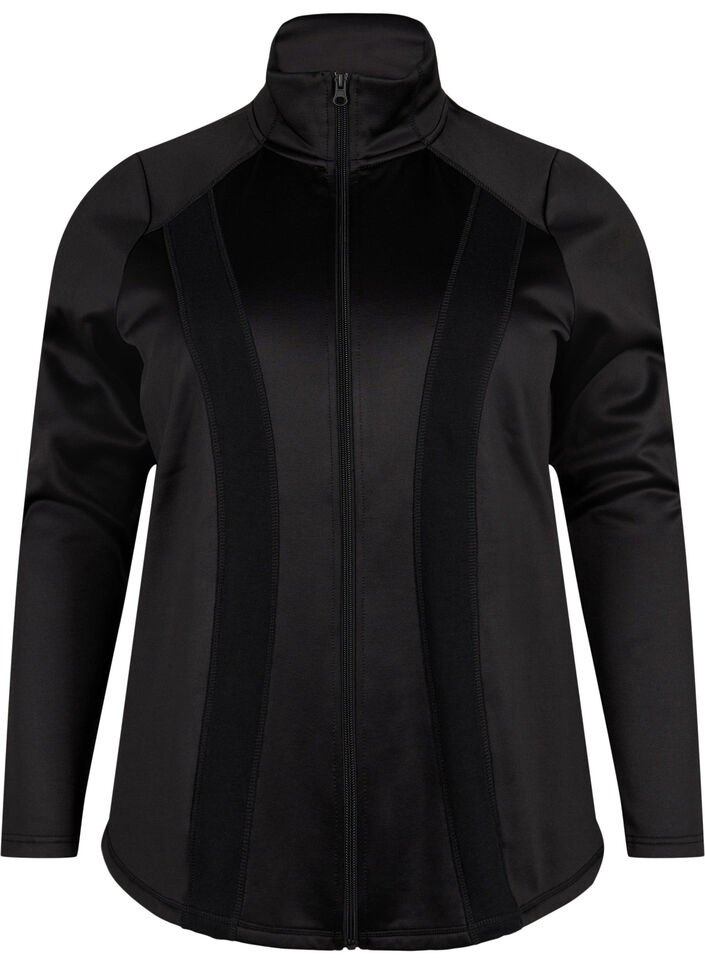 Sports cardigan with zipper and high neck, Black, Packshot image number 0