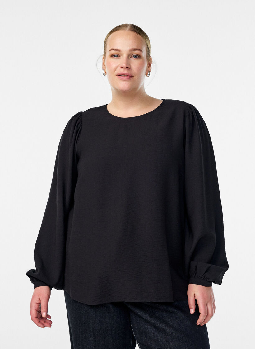 Long-sleeved viscose blouse, Black, Model image number 0