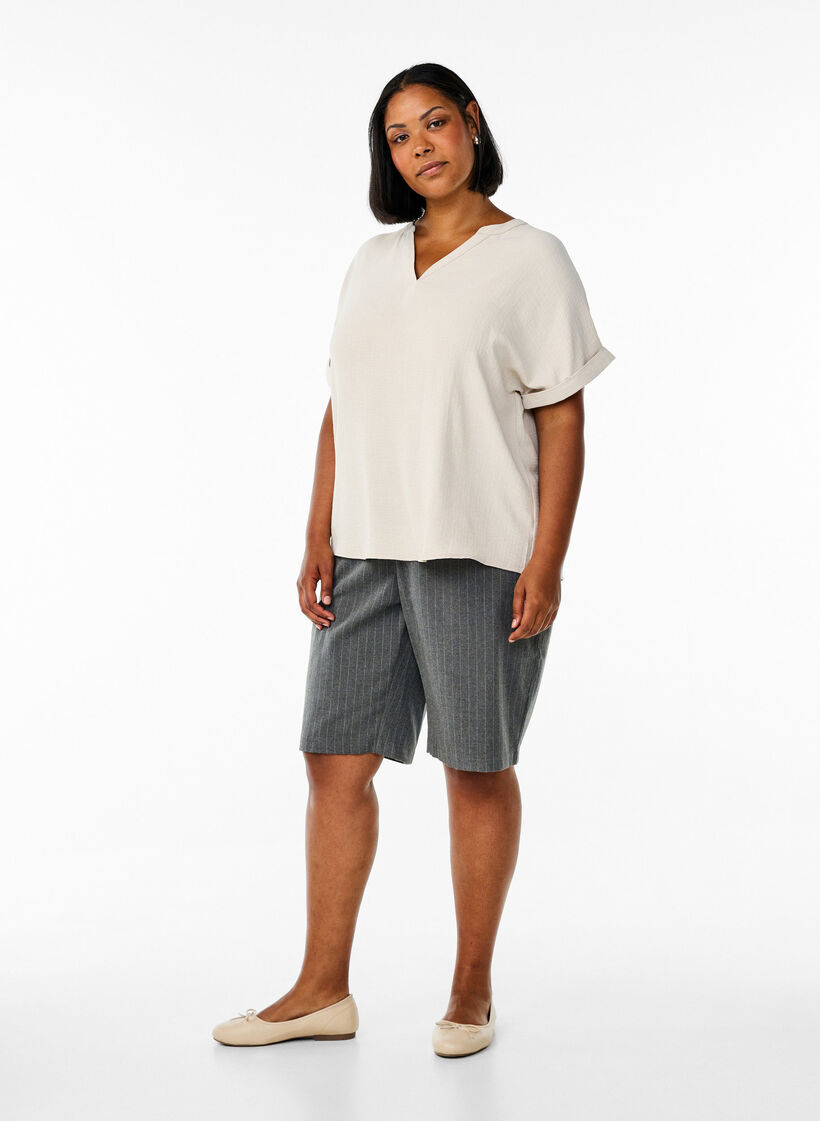 Loose blouse with short sleeves, Beige, Model image number 1