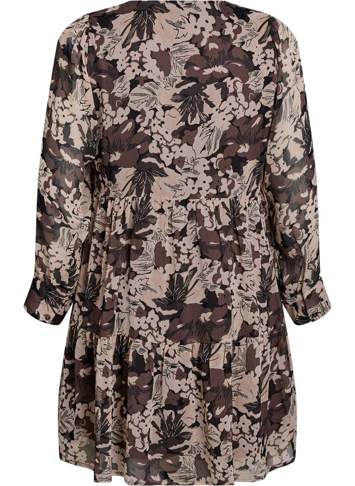 Short A-line dress with floral print, Black, Packshot image number 1