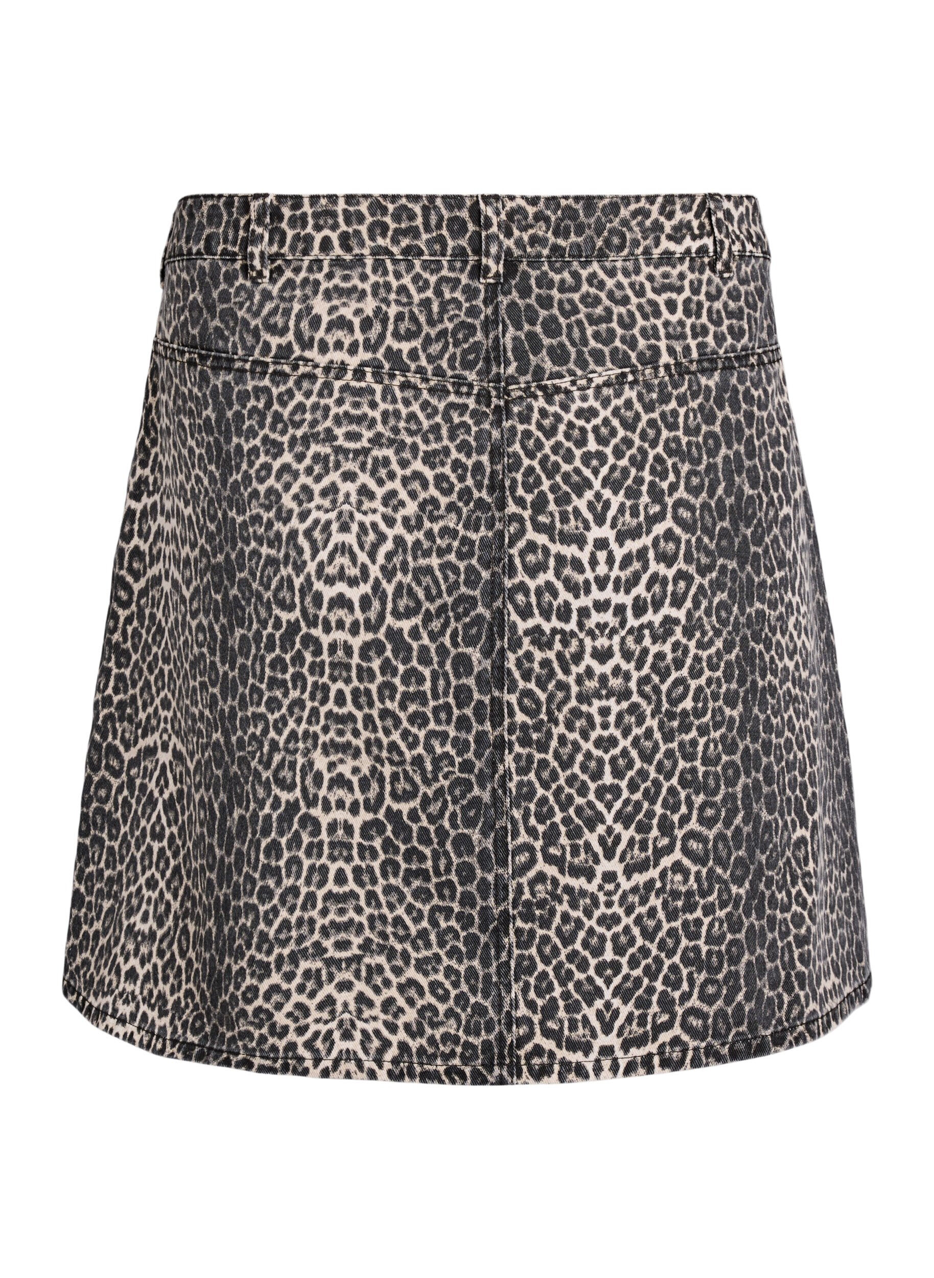 Zizzifashion Short denim skirt with leopard print and an A-line shape, Brown, Packshot image number 1
