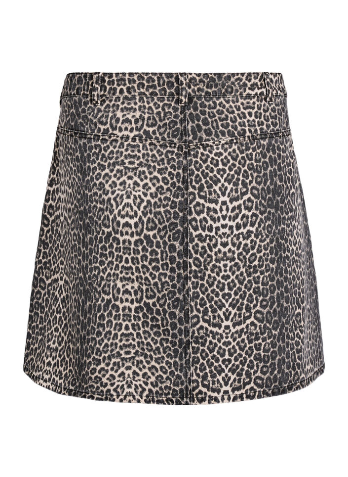 Short denim skirt with leopard print and an A-line shape, Brown, Packshot image number 1
