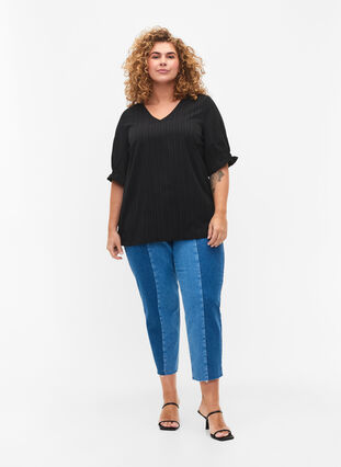 Striped blouse with short sleeves, Black, Model image number 2