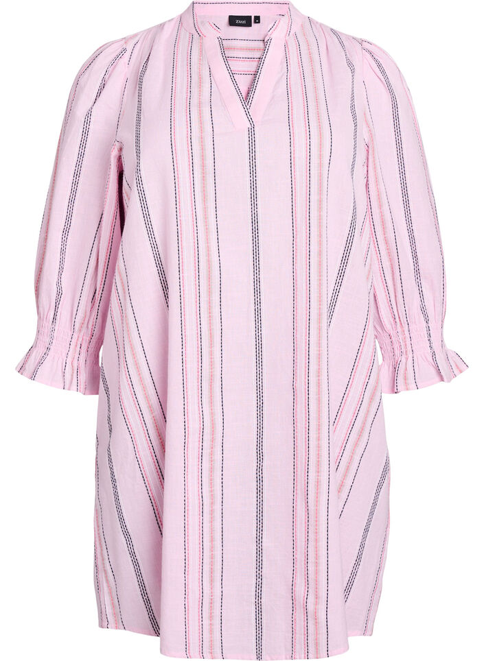 Short cotton dress with striped pattern, Rose, Packshot image number 0