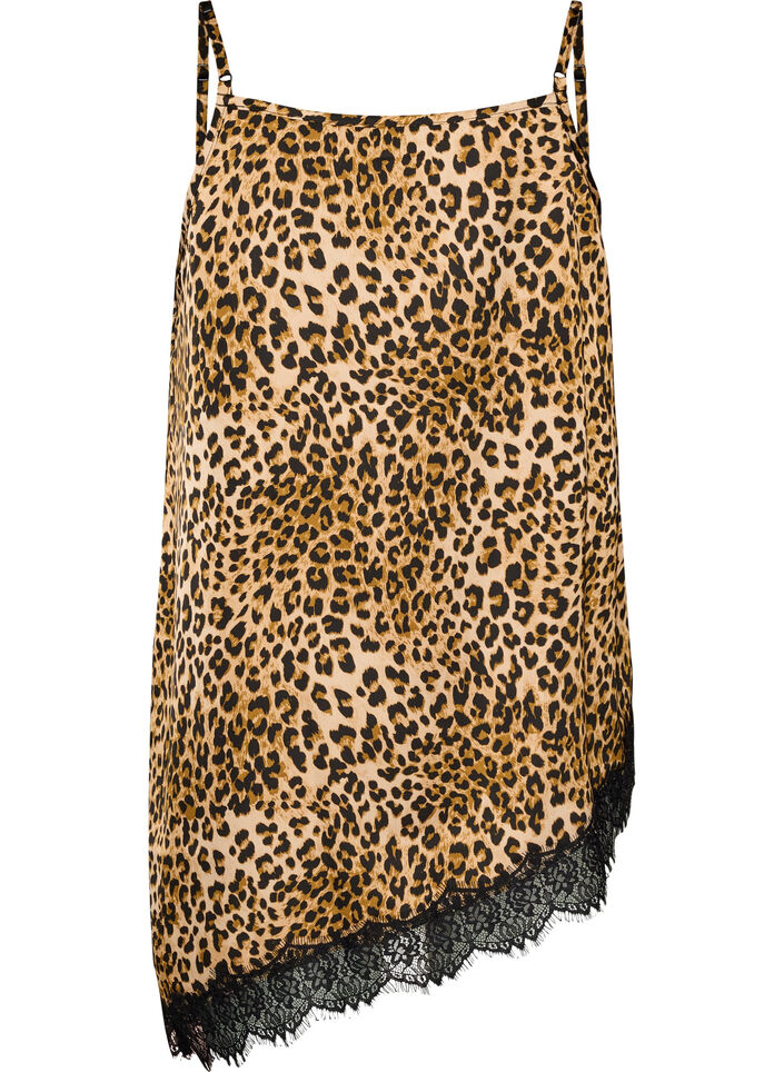 Strappy top with lace and an asymmetrical hem, Brown, Packshot image number 1