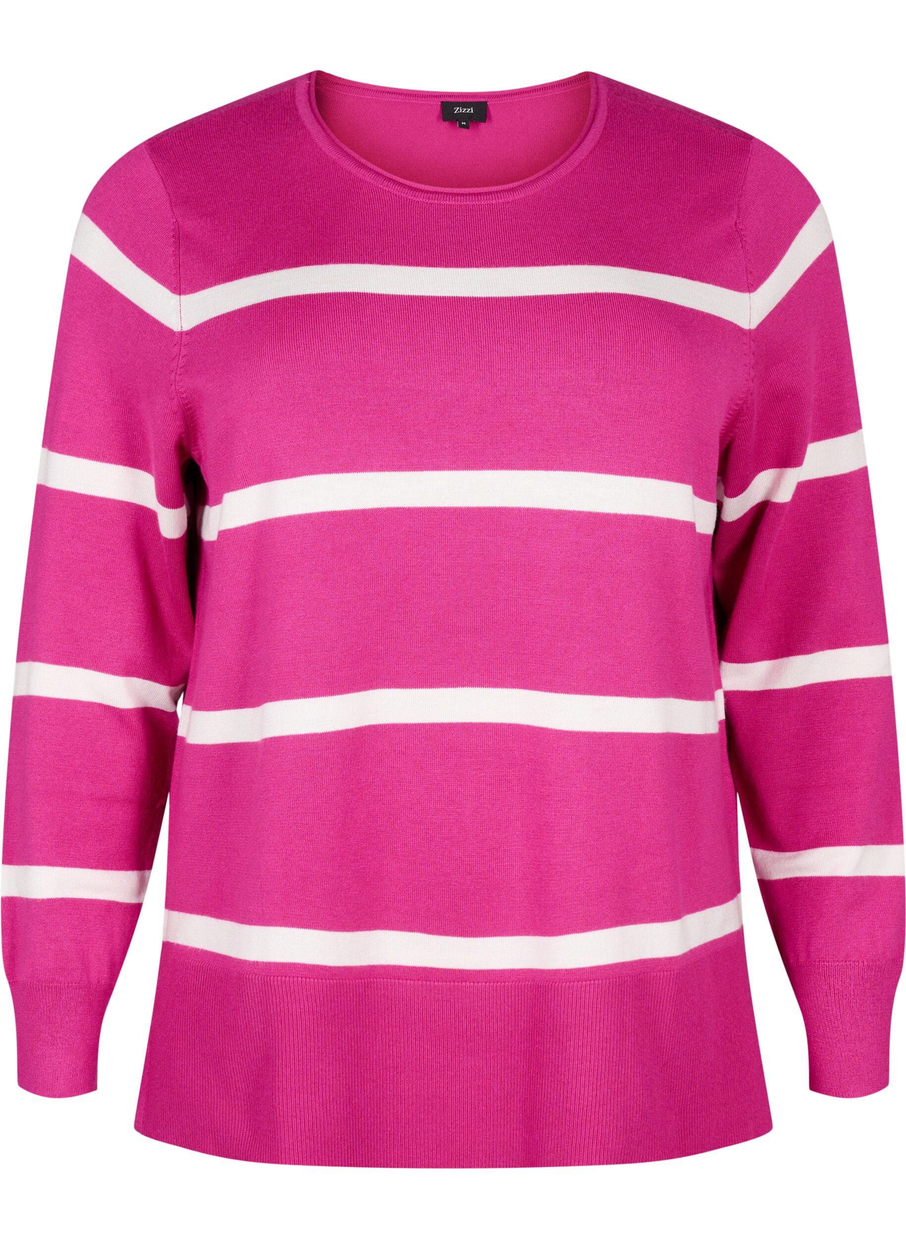 Zizzifashion Knitted viscose blouse with stripes, Pink, Packshot image number 0
