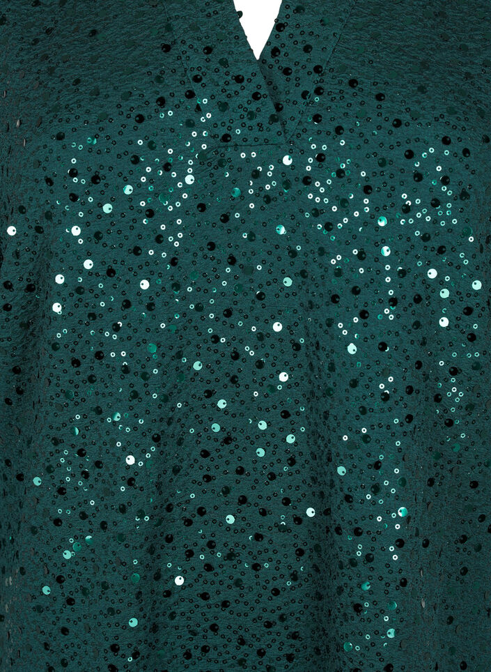 Sequin dress with a V-neck and 3/4 sleeves, Rain Forest, Packshot image number 2