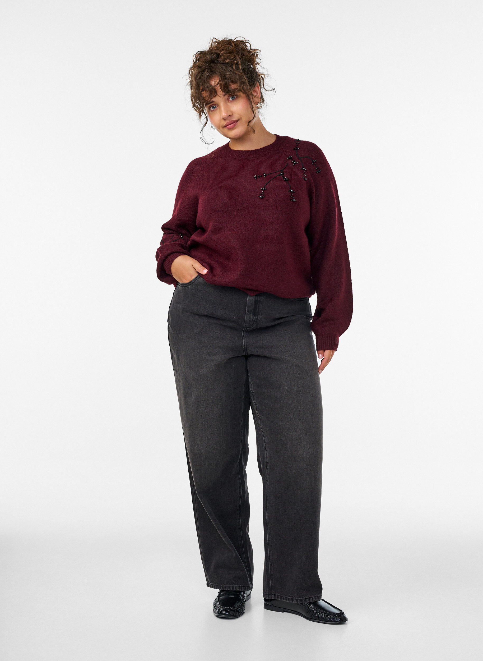 ZizzifashionJumper with pearl embroidery, Red, Model image number 1