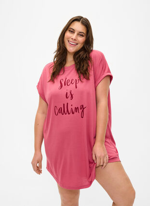 Short sleeve nightgown with text print, Slate Rose Sleep, Model image number 0