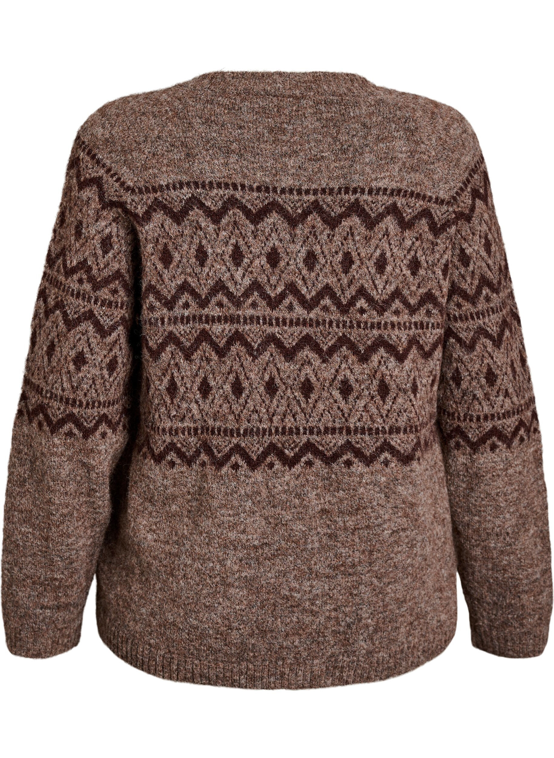 ZizzifashionJacquard pattern cardigan, Brown, Packshot image number 1