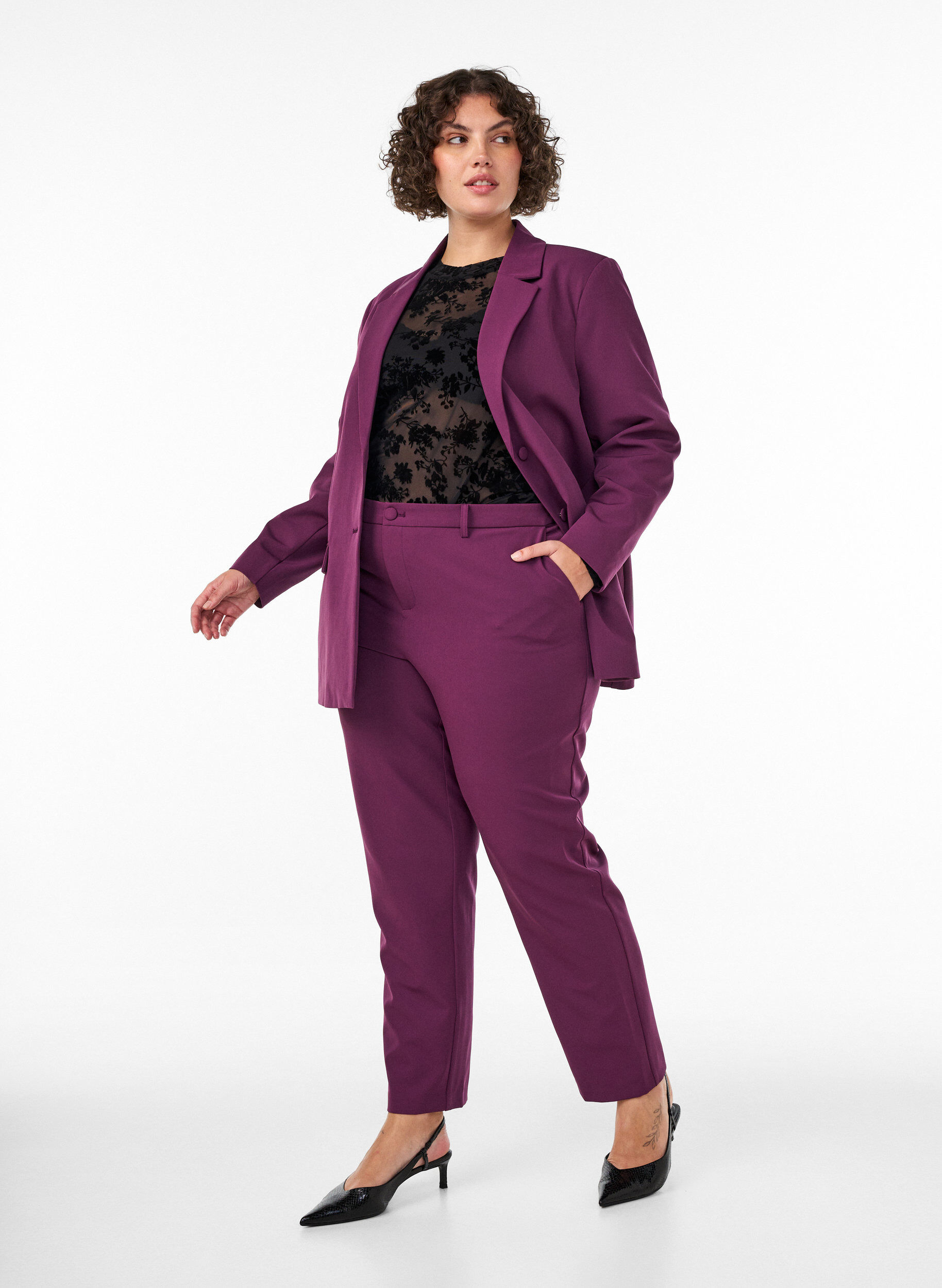 ZizzifashionTrousers with pockets and straight legs, Purple, Model image number 0
