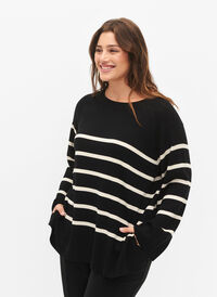 Striped Viscose Sweater, Black/Sandshell S., Model