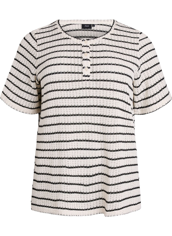 Striped knitted jersey blouse, Black, Packshot image number 0