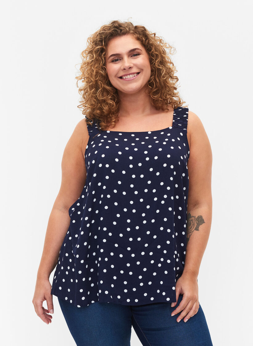 	 Printed viscose top with a-shape, Peacoat Dot, Model image number 0