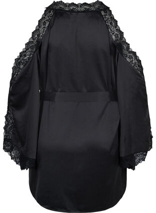 Dressing gown with lace, Black, Packshot image number 1